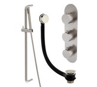 Plum&clay Emilia Nickel Round 2 Way Concealed Thermostatic Shower Valve With Slider Riser Rail Shower Handset Overflow Bath Filler