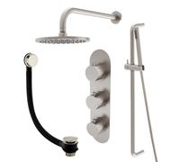 Plum&clay Emilia Nickel Round 3 Way Concealed Thermostatic Shower Valve With Fixed Head, Slider Riser Rail & Bath Overflow Filler