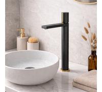 Plum&clay Enzo Black & Gold Round Deck-Mounted Tall Basin Mono Mixer Tap