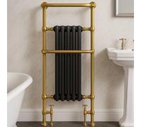 Plum&clay Hampton Black & Gold Heated Towel Rail (W)583mm (H)1500mm