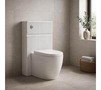 Plum&clay Harper Ribbed White Back To Wall Toilet Wc Unit With Cistern & Chrome Flush Button