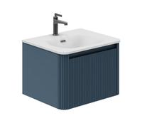 Plum&clay Isla Fluted Blue 1 Drawer Wall Hung Bathroom Vanity Unit & Ceramic Basin Set (W)600mm