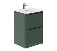Plum&clay Isla Fluted Green 2 Drawer Freestanding Bathroom Vanity Unit & Ceramic Basin Set (W)600mm