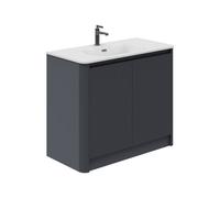 Plum&clay Isla Fluted Grey 2 Door Freestanding Bathroom Vanity Unit & Ceramic Basin Set (W)1000mm