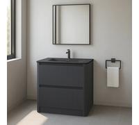 Plum&clay Isla Ribbed Fluted Grey 2 Drawer Freestanding Bathroom Vanity Unit & Black Basin Set (W)800mm