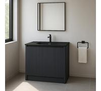 Plum&clay Isla Ribbed Fluted Grey Freestanding Bathroom Vanity Unit & Black Basin Set (W)1000mm
