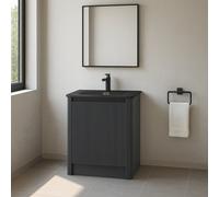 Plum&clay Isla Ribbed Fluted Grey Freestanding Bathroom Vanity Unit & Black Basin Set (W)600mm