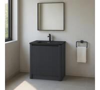 Plum&clay Isla Ribbed Fluted Grey Freestanding Bathroom Vanity Unit & Black Basin Set (W)800mm
