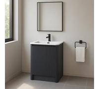 Plum&clay Isla Ribbed Fluted Grey Freestanding Bathroom Vanity Unit & White Basin Set (W)600mm