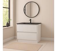 Plum&clay Isla Ribbed Fluted White 2 Drawer Freestanding Bathroom Vanity Unit & Black Basin Set (W)1000mm