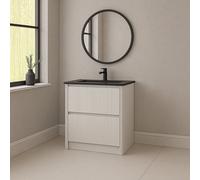 Plum&clay Isla Ribbed Fluted White 2 Drawer Freestanding Bathroom Vanity Unit & Black Basin Set (W)600mm