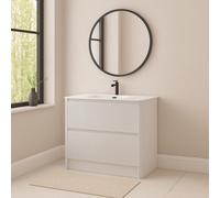 Plum&clay Isla Ribbed Fluted White 2 Drawer Freestanding Bathroom Vanity Unit & White Basin Set (W)1000mm