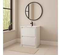 Plum&clay Isla Ribbed Fluted White 2 Drawer Freestanding Bathroom Vanity Unit & White Basin Set (W)600mm