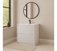 Plum&clay Isla Ribbed Fluted White 2 Drawer Freestanding Bathroom Vanity Unit & White Basin Set (W)800mm