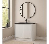 Plum&clay Isla Ribbed Fluted White Freestanding Bathroom Vanity Unit & Black Basin Set (W)1000mm