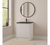 Plum&clay Isla Ribbed Fluted White Freestanding Bathroom Vanity Unit & Black Basin Set (W)600mm
