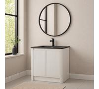 Plum&clay Isla Ribbed Fluted White Freestanding Bathroom Vanity Unit & Black Basin Set (W)800mm