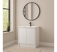Plum&clay Isla Ribbed Fluted White Freestanding Bathroom Vanity Unit & White Basin Set (W)1000mm