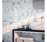 Plum&clay Marble Gloss Metro Ceramic Wall Tile (L)200mm (W)100mm - 10 Boxes 500 Tiles 10M²