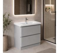 Plum&clay Marvel Floor Standing Bathroom Vanity Unit In Light Grey Gloss With Ceramic Basin (W)900mm