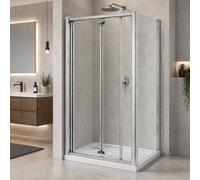 Plum&clay Riven Chrome 760mm Bio Fold Shower Door & 760mm Side Panel With Shower Tray