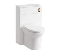 Plum&clay Romeo Matt White Back To Wall Toilet Wc Unit With Pan, Cistern & Gold Oval Flush Button (W)500mm