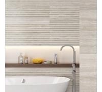Plum&Clay Sierra Matt Ceramic Beige Stone Travertine Fluted Wall Tile, Box Of 128, (L)900mm (W)300mm
