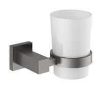 Plum&clay Tate Wall Mounted Gun Grey Toothbrush Holder With Ceramic Tumbler