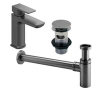 Plum&clay Zoia Gun Grey Basin Mono Tap Package Inc Waste & Bottle Trap
