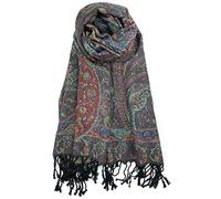 Plum Feathers Tapestry Ethnic Paisley Pattern Pashmina Scarf, Black Multi Tapestry, One Size