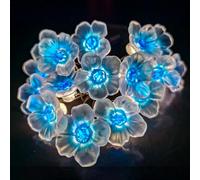 Plum Flower String Lights, DINOWIN 9.8ft 30 LEDs Blue Cherry Blossom Fairy Copper Lights Battery Operated Fun Room Lights for Wall Wedding Birthday Party Decoration