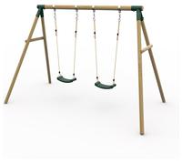 Plum Play Kids Outdoor Wooden Round Pole Swings with Ground Anchors Included - Suitable for up to 50kg per accessory - Up to 5 year Warranty (Double Green Marmoset)