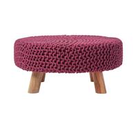(Plum) Knitted Cotton Footstool with Wooden Legs Large 62 x 62 x 30 cm