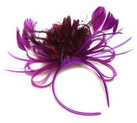 Plum Magenta and Burgundy Wine Dark Red Feather Hair Fascinator Headband Wedding Royal Ascot Races Ladies