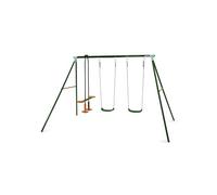 Plum Play Jupiter Double Swing and 2 Seater Glider Garden Play Set - Triple Station Outdoor Swing for up 4 Children - Max weight 200kg - 3-10 Years (Green)