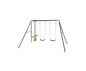 Plum Play Jupiter Double Swing and 2 Seater Glider Garden Play Set - Triple Station Outdoor Swing for up 4 Children - Max weight 200kg - 3-10 Years (Green)