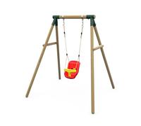 Plum Play Kids Outdoor Wooden Round Pole Garden Swing Set with Ground Anchors - Safe Sturdy A Frame - Suitable for up to 50kg per accessory - Up to 5 year Warranty (Single Red Baby Seat)