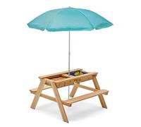 Plum Play Surfside Junior Sand and Water 3 in 1 Activity Play Picnic Table with Sunshade Parasol - Removable Table Top (Teal)