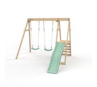 Plum Play Tamarin Wooden Garden Double Swing and Slide Childrens Outdoor Climbing Frame - 3 Years Plus - Max User 50kg per Accessory (Light Green)