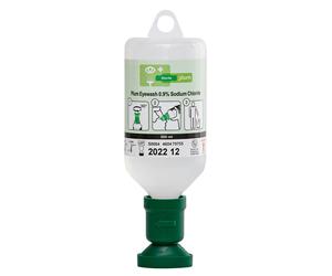 PLUM SAFETY EYEWASH 500ML 0.9% SODIUM CHLORIDE WITH EYECUP GREEN 500ML
