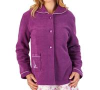 (Plum, Small - UK 10/12) Slenderella Womens Button Up Boucle Fleece Embroidered Bed Jacket