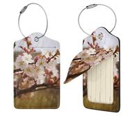 Plum Tree Blossom Luggage Tag for Suitcase PU Leather Suitcase Tag with Stainless Steel Loop and Address Card Baggage Tags Cute Bag Name Travel Tags ID Labels for Women Men 4 PCS