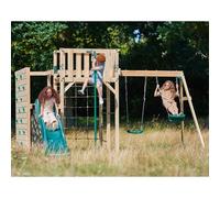 Plum Wooden Climbing Cube Xl With Swing Arm Rock Wall, Cargo Net, Monkey Bars, 8Ft Slide, 2 Swings & Camo Den, 3+ Years