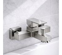 Plumb Empire Brushed Square Bath Mixer Tap Modern - Single Lever Wall Mounted Exposed Bath Shower Mixer Valve
