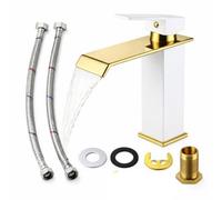 Plumb Empire Luxury Gold Bathroom Basin Mixer Tap - White And Gold Mono Basin Tap With Waterfall Spout - Modern Bathroom Tap