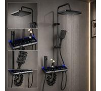 Plumb Empire Modern Square Exposed Thermostatic Mixer Shower Set, Premium Self-Powered Led Display - No Batteries Required
