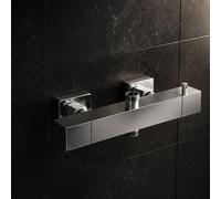 Plumb Empire Premium Solid Brass Square Chrome Exposed Thermostatic Shower Mixer Bar Valve With Additional Water Outlet