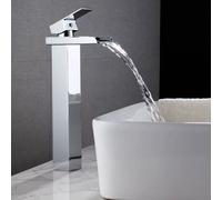 Plumb Empire Tall Waterfall Basin Mixer Tap Chrome - Square Monobloc Design For Bathroom Or Cloakroom Sinks With Waste