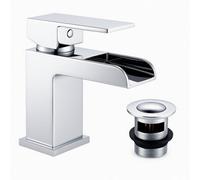 Plumb Empire Waterfall Basin Mixer Tap With Waste - Cloakroom Tap, Chrome Finish, Modern Bathroom Sink