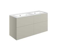 Plumb Warehouse Bielli 1210mm Wall Hung 4 Drawer Basin Unit and 2 Tap Holes Basin - Matt Latte Finish: Matt Latte